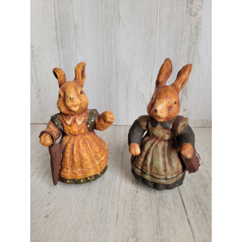 Vintage rustic bunny spring purse umbrella rabbit girl set figure decor home